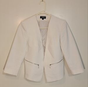 Express Women's Stretch White Open Front Cropped Blazer Asymmetrical Hem Size 10